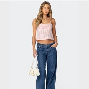 Edikted Billie Open Tie Back Gingham Top